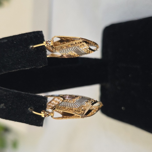 Gold Filled Cut Out Greek Key Basket Earrings - Picture 7 of 9